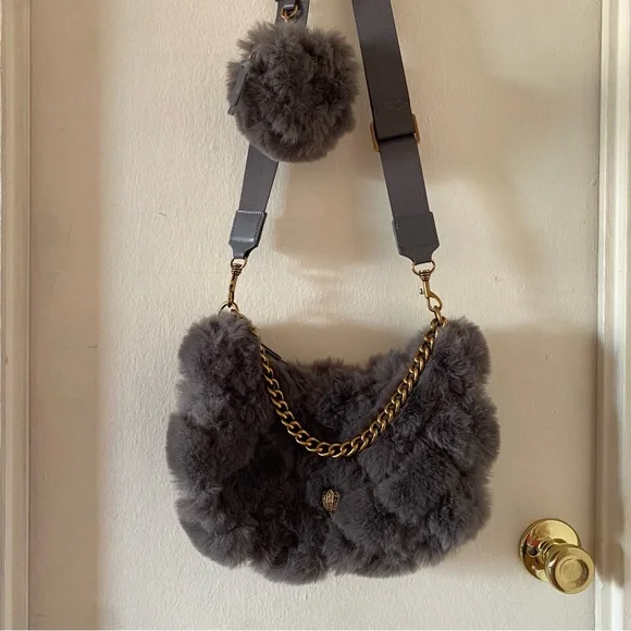 Kurt Geiger Bags Kurt Geiger Grey Faux Fur Crossbody Bag With
